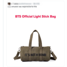 [평화미디어] “전쟁 확산하는데”…BTS 굿즈에 ‘이건 폭탄이 아니다’ 문구, 해외서 비판 여론